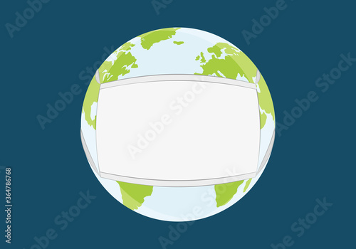 Planeta tierra con una mascarilla para prevenir pandemia. 