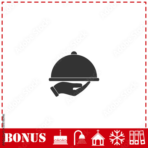 Restaurant cloche in hand icon flat