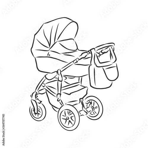 Baby stroller vector sketch icon isolated on background. Hand drawn Baby stroller icon. baby stroller, vector sketch illustration
