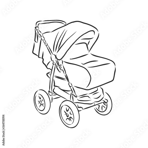 Baby stroller vector sketch icon isolated on background. Hand drawn Baby stroller icon. baby stroller, vector sketch illustration