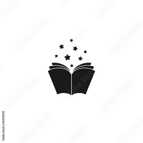 Open book with stars or fireworks flying out. Isolated on white background.