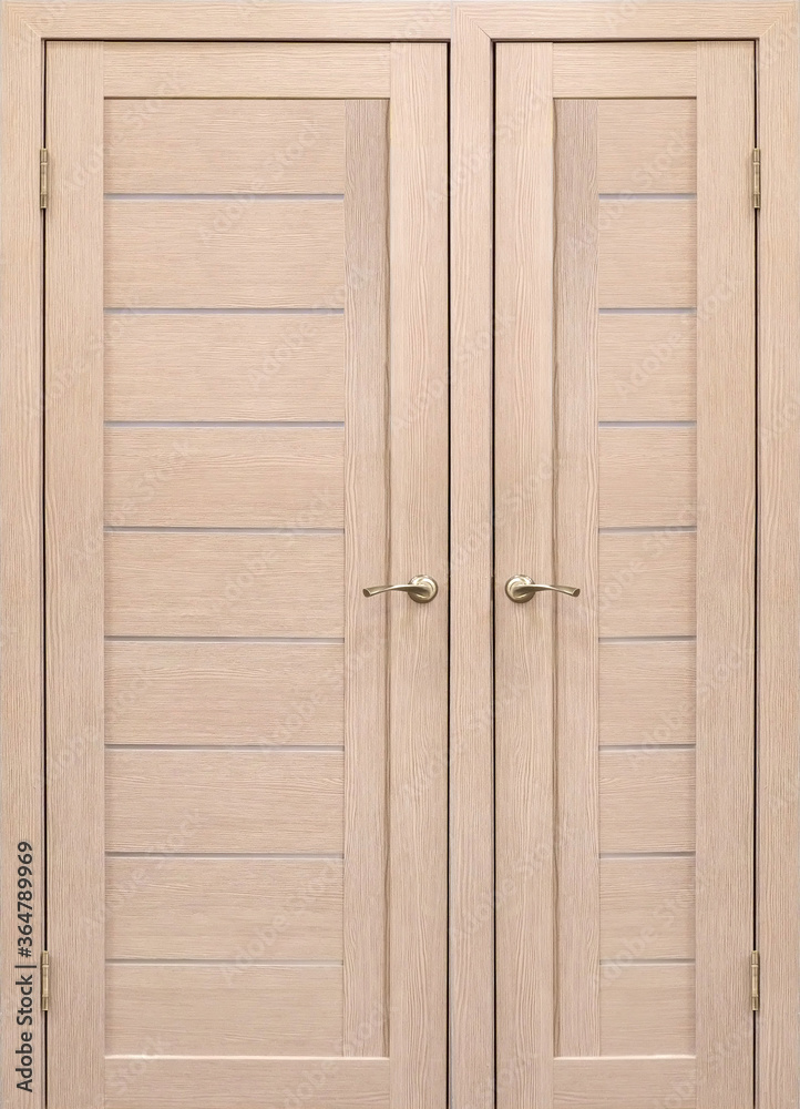 Fototapeta premium Entrance double door (Interior wooden door) isolated on white background