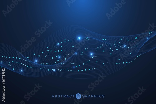 Structure molecule and communication. Dna, atom, neurons. Scientific concept for your design. Connected lines with dots. Medical, technology, chemistry, science background. Vector illustration.