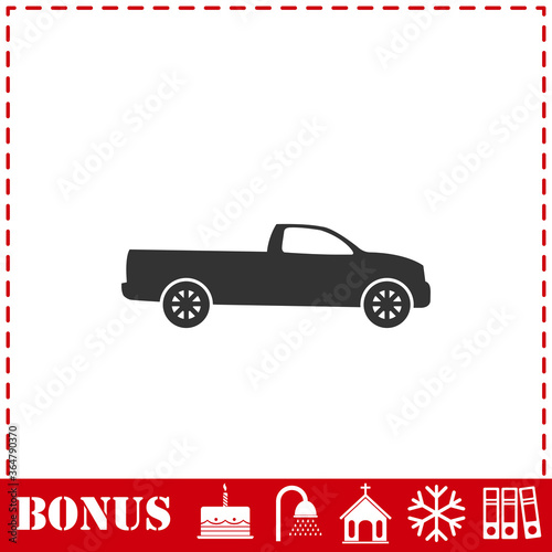 Pickup truck icon flat