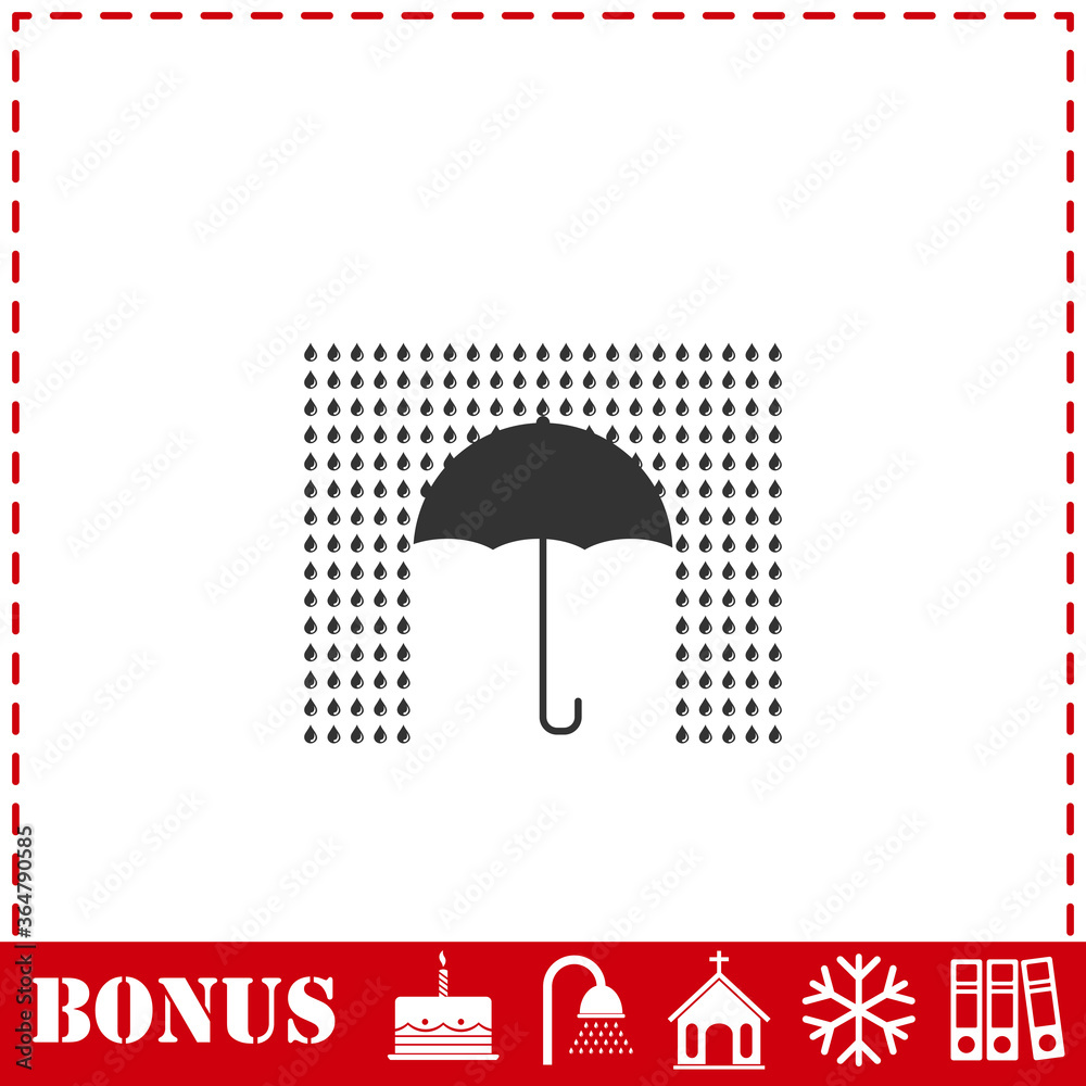 Umbrella and rain icon flat