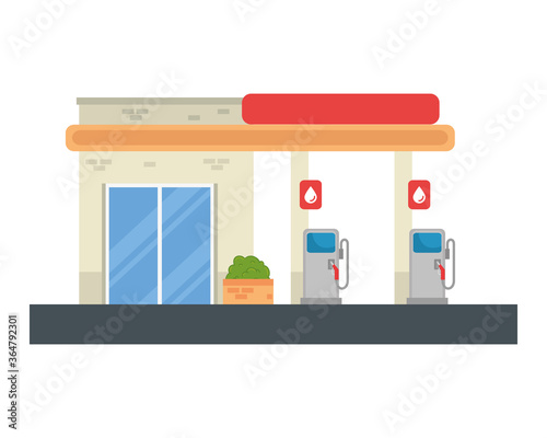 Gasoline pump station with store design, Energy fuel technology power industrial production and petroleum theme Vector illustration