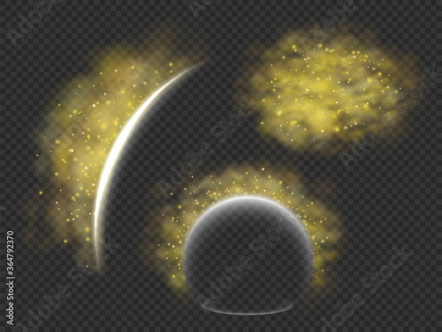 Protection from pollen allergy a vector concept, illustration of barrier or energy field that deflects yellow pollen clouds, templates set for seasonal allergy  themed designs