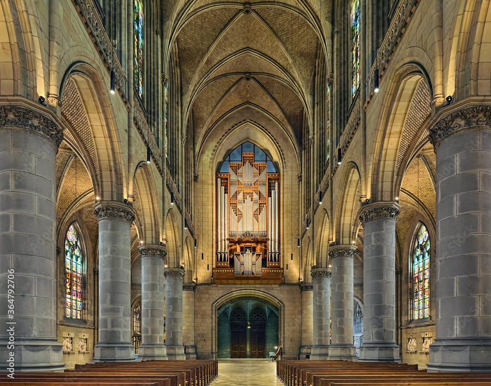 Linz, Austria. Interior of New Cathedral (Cathedral of the Immaculate Conception). The cathedral was laid in 1862 and consecrated in 1924.