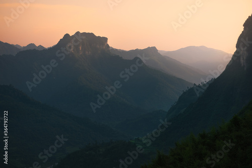 The natural scenery of Guilin, China, the amazing sunrise and sunset landscape.