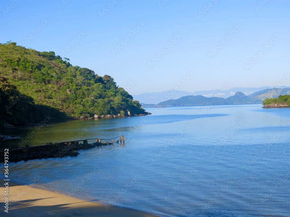 Sea, islands, beach and vegetation on a summer day in Rio de Janeiro, Brazil