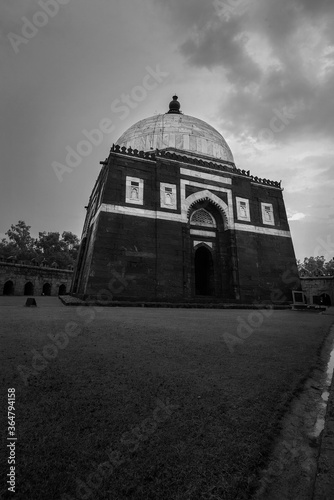 Black and white Islamic Mausoleum in India 