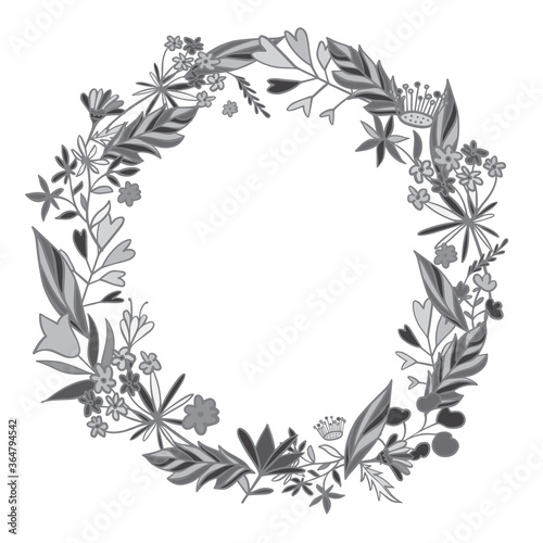 Vector ornamental isolated floral vignette botanical black and white design 