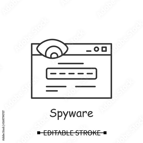 Spyware icon. Keylogger with password and account details input window linear pictogram. Concept of hacker software, cyber security and account information safety. Editable stroke vector illustration