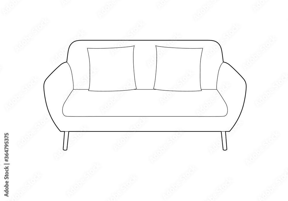 Drawing of a sofa with cushions