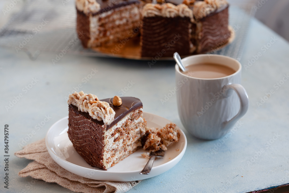 Daquoise meringue cake with almond, hazelnut, chocolate ganashe and marzipan Daquoise meringue cake with almond, hazelnut, chocolate ganashe and marzipan
