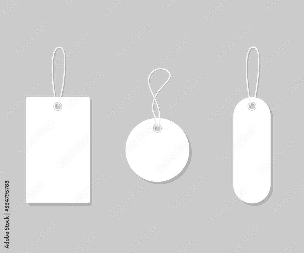 Set white tags and labels for sale, mockup frames. Blank template