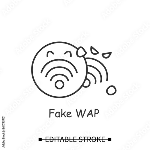 Fake WAP icon. Fake public wfi hotspot linear pictogram. Man in the middle hacker attack, personal and financial data sniffing and safe internet browsing concept. Editable stroke vector illustration