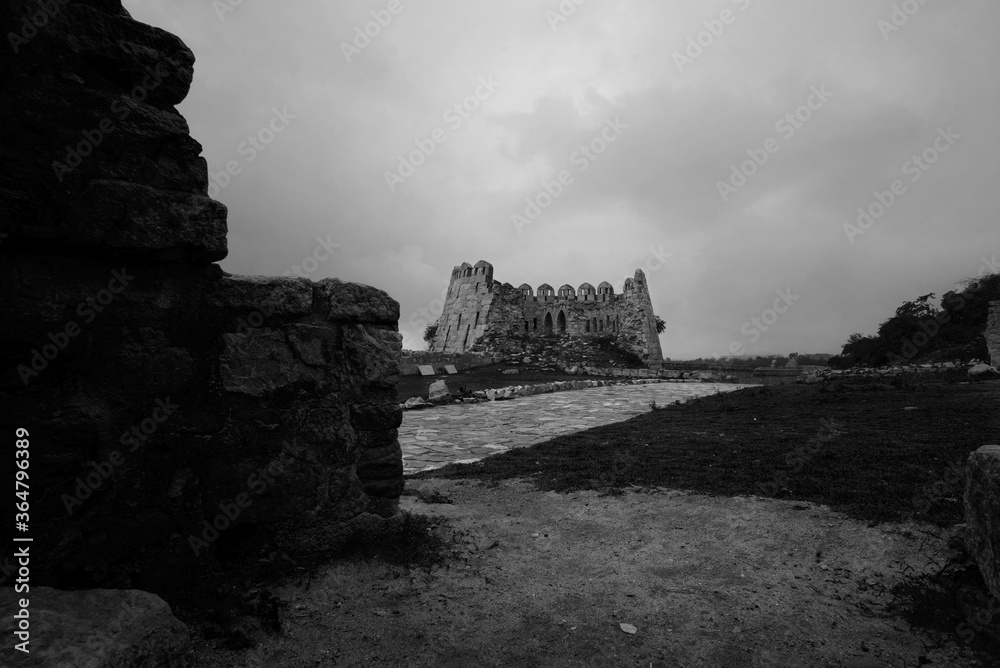 Black and white old ruined architecture Black and white old ruined architecture
