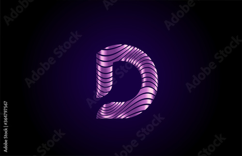 D purple alphabet letter logo icon for company. Metallic line design for coporate identity