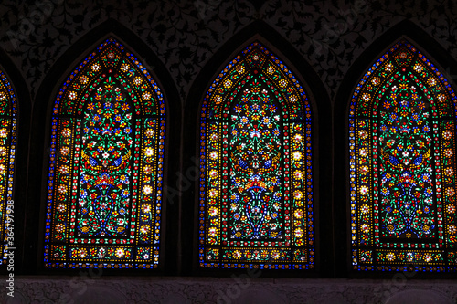 Stained glass windows in Tabatabaei House, a historic house in Kashan, Iran, MIddle East, Asia photo