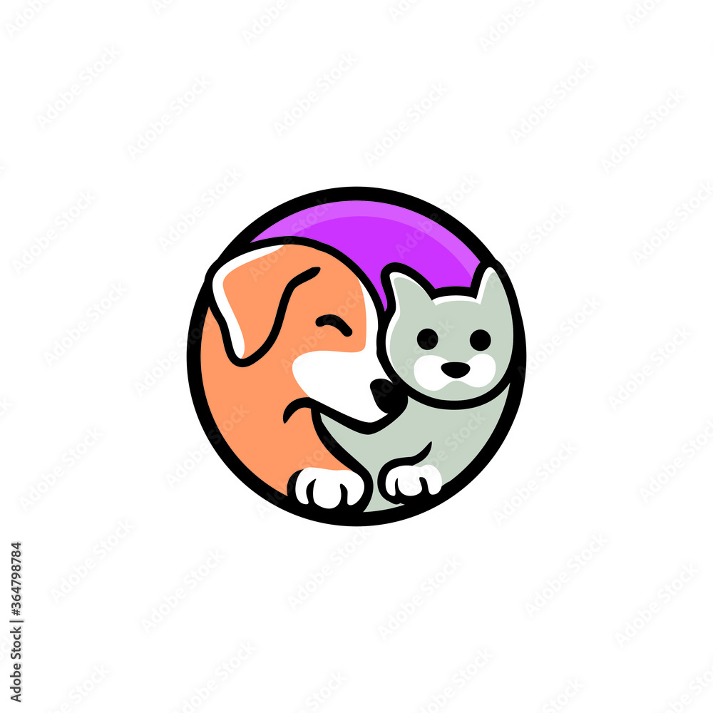 illustration of cute Dog and Cat in cartoon character,
Pet Shop Vector Logo Template. Unique cartoon design for blog, 
hotel, pet shop, veterinary clinic, etc
