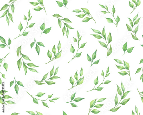 Seamless watercolor green leaves pattern