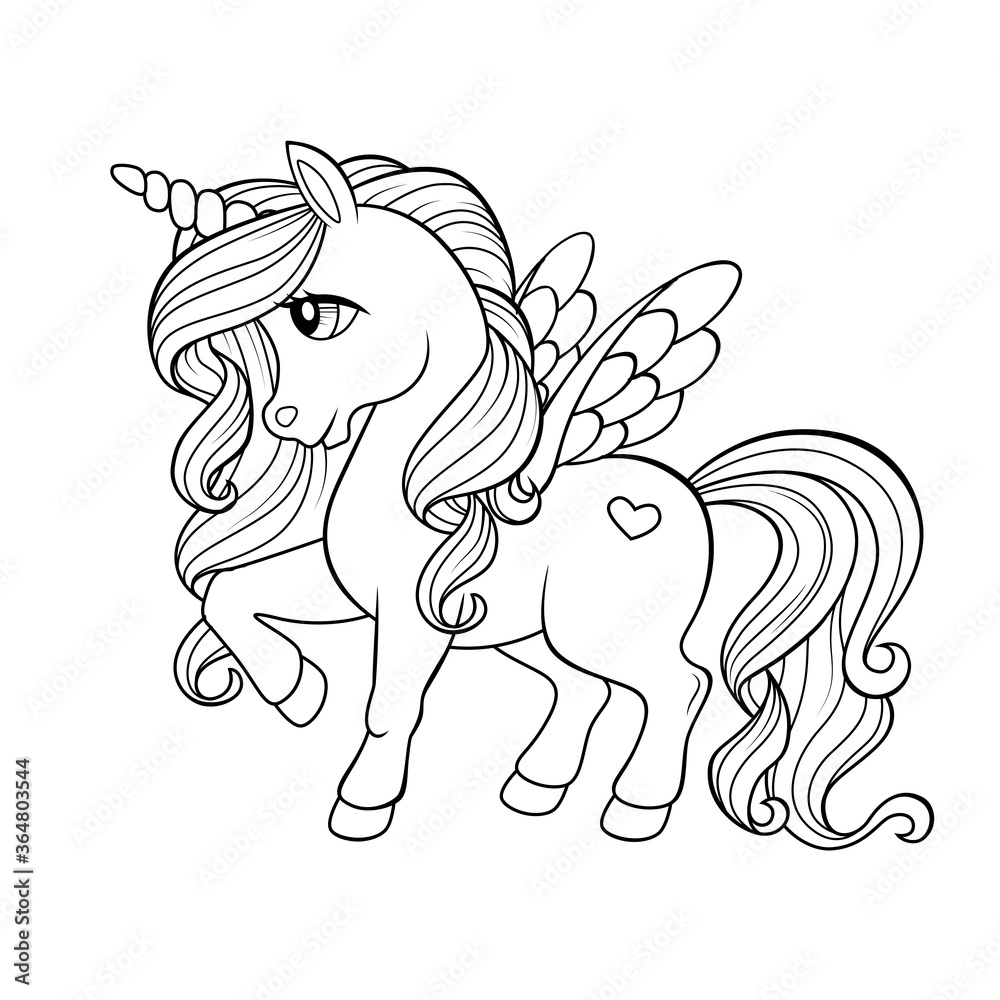 Раскраска единороги распечатать бесплатно формат а4 Cute cartoon pegasus. Pony princess. Unicorn. Black and white vector illustratio