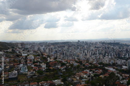 Landscape of the city of Belo Horizonte, State of Minas Gerais, Brazil at a sunny day with blue sky at 3pm in the spring