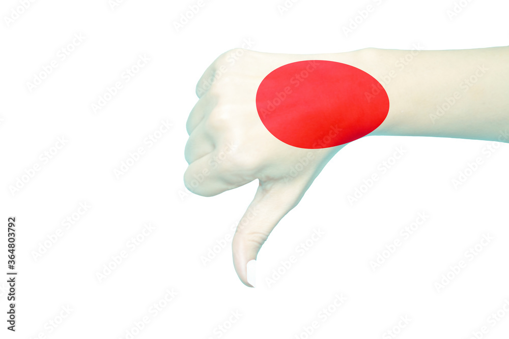 Japan flag showing thumb down on white isolated background Japan flag showing thumb down on white isolated background