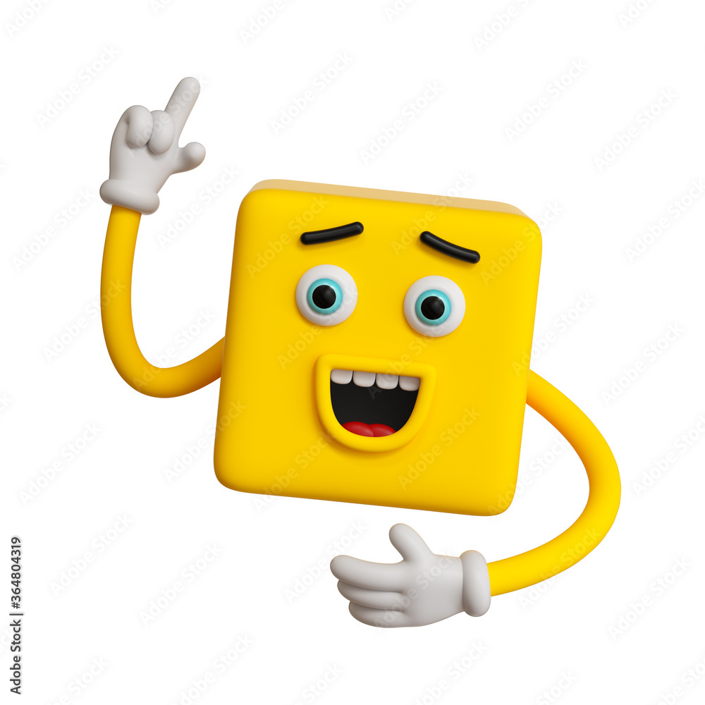 3d render, abstract emotional face icon, yellow emoticon clip art isolated on white background. Exited cartoon character illustration, funny monster, square emoji, cubic toy, idea concept 3d render, abstract emotional face icon, yellow emoticon clip art isolated on white background. Exited cartoon character illustration, funny monster, square emoji, cubic toy, idea concept