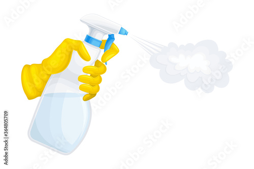 Hand Using Detergent and Disinfectant in Dispenser Bottle Vector Illustration