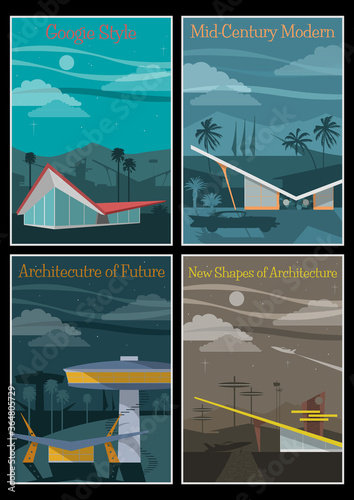 Mid Century Modern Art, Googie Architectural Style Posters