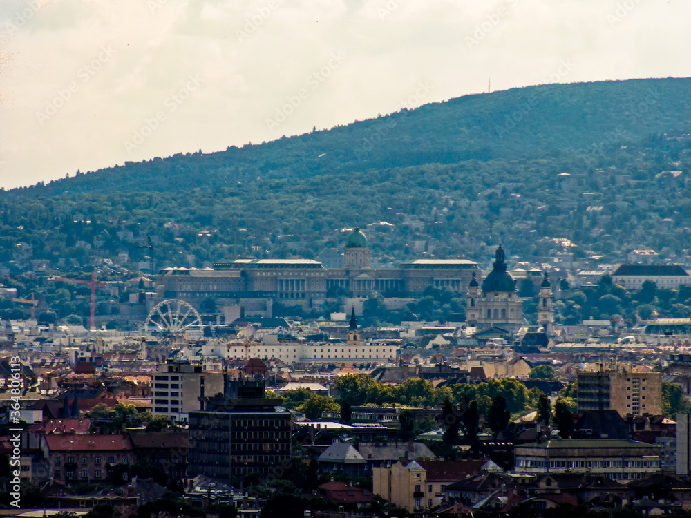 Hungary Budapest landscape with Buda Castle, Budapest eye, and Saint Peter Basilic