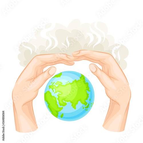 Hands and Earth Globe as Nature Protection Vector Illustration