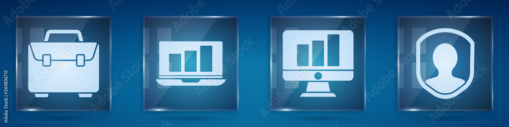 Set Briefcase, Laptop with graph chart, Monitor with graph chart and ...