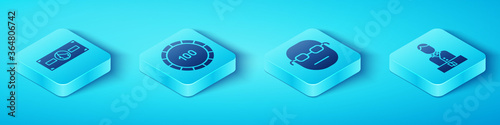 Set Isometric Stacks paper money cash, Casino chips, Casino dealer and Poker player icon. Vector.