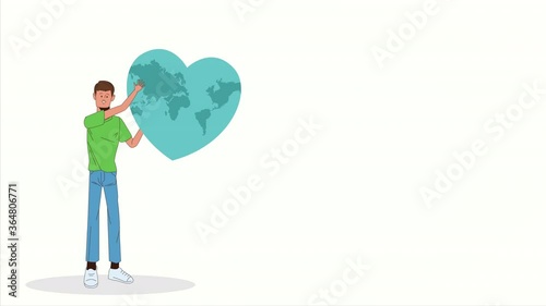 Wallpaper Mural young man with earth planet heart Torontodigital.ca