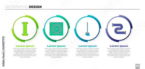 Set Industry metallic pipe, Manhole sewer cover, Mop and Industry metallic pipe. Business infographic template. Vector.