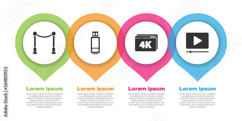 Set Carpet with barriers, USB flash drive, Online play video with 4k and Online play video. Business infographic template. Vector.