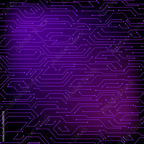 Seamless pattern computer microchip on a violet background, modern concept for your design.