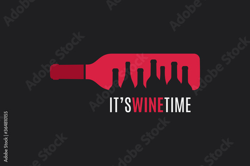 Wine bottle logo. Wine time black background