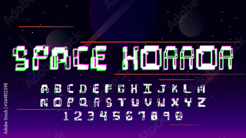 Trendy vector font for decoration.Space landscape with the inscription analog errors