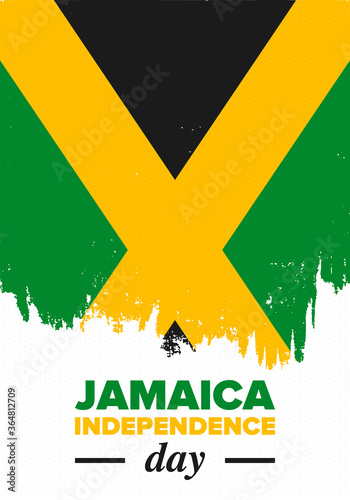 Jamaica Independence Day. Independence of Jamaica. Holiday, celebrated annual in August 6. Jamaica flag. Patriotic element. Poster, greeting card, banner and background. Vector illustration