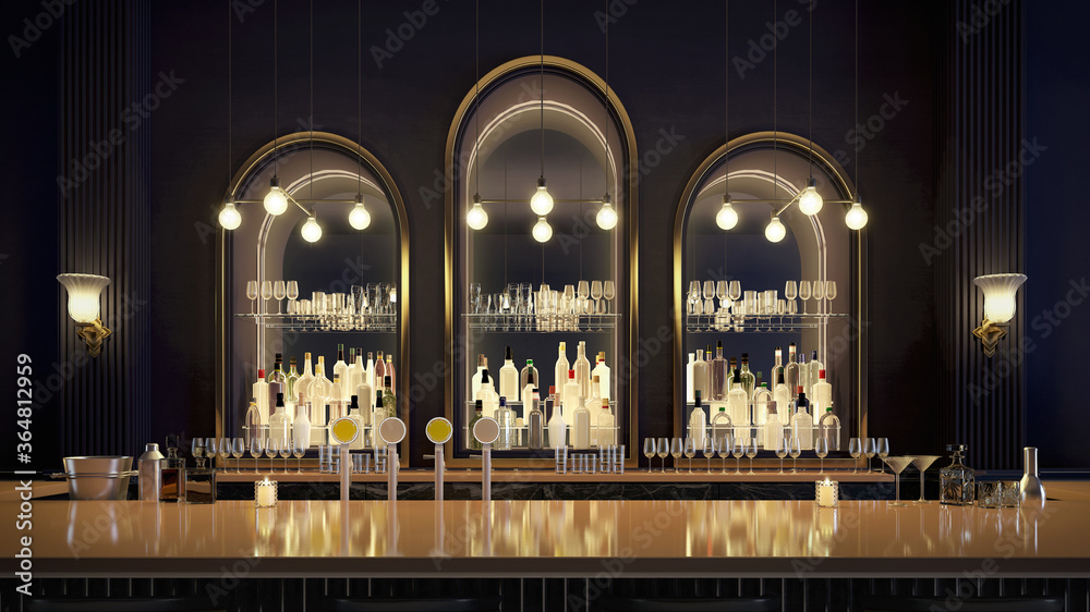 Bar counter.Modern classic style interior.3d rendering - obrazy, fototapety, plakaty 