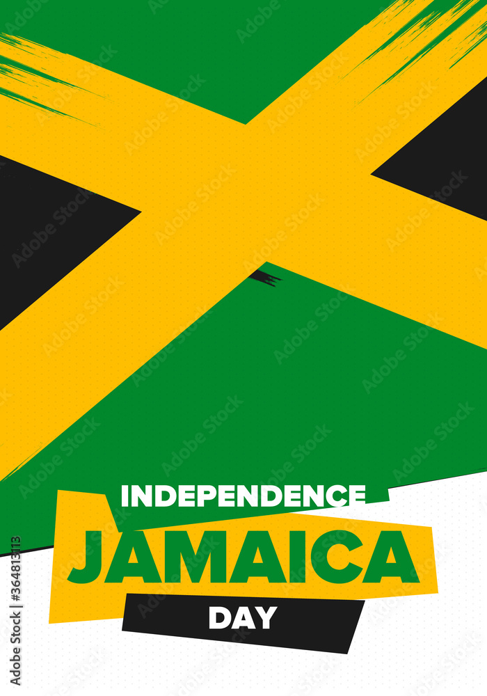 Jamaica Independence Day. Independence of Jamaica. Holiday, celebrated annual in August 6. Jamaica flag. Patriotic element. Poster, greeting card, banner and background. Vector illustration Jamaica Independence Day. Independence of Jamaica. Holiday, celebrated annual in August 6. Jamaica flag. Patriotic element. Poster, greeting card, banner and background. Vector illustration