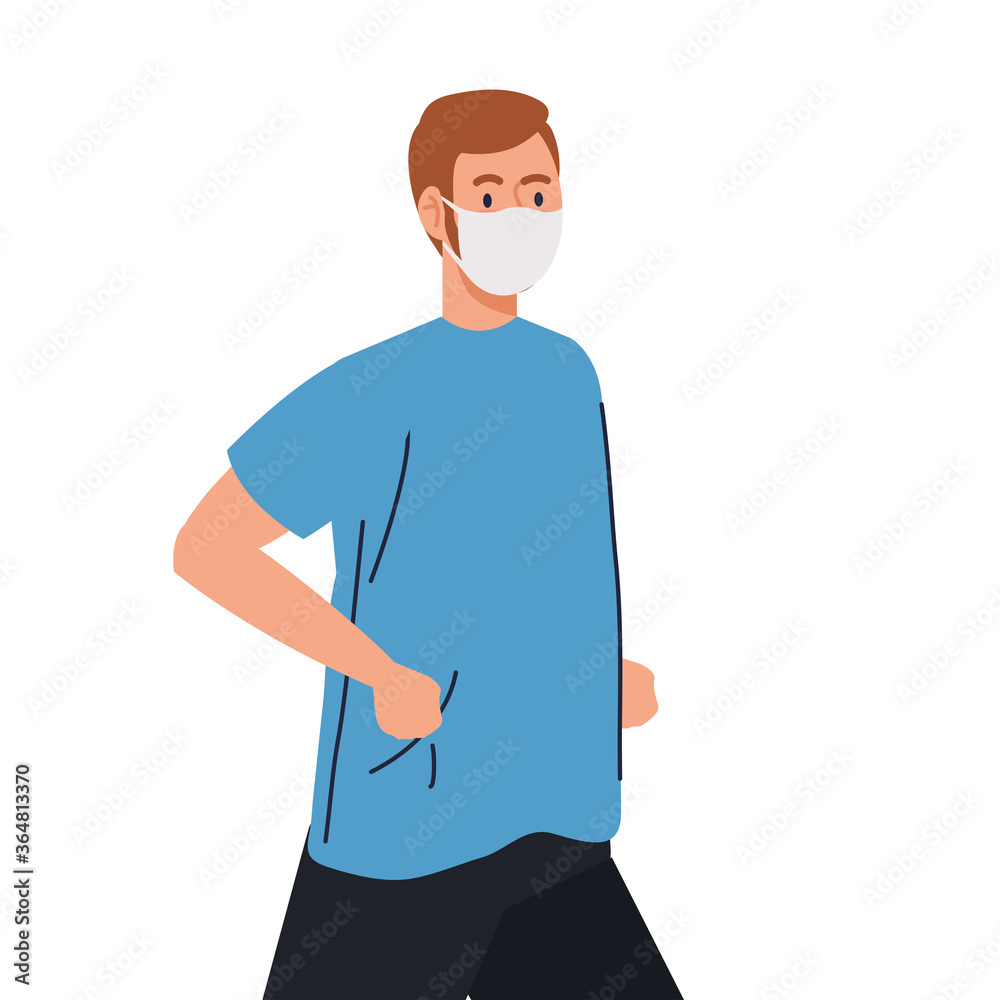 man with mask and sportswear design of medical care and covid 19 virus theme Vector illustration