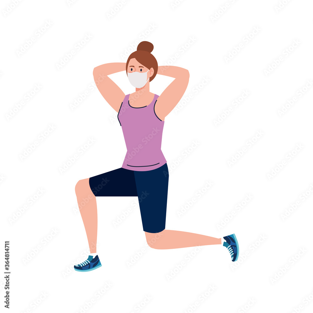 woman with mask and sportswear doing sport design of medical care and covid 19 virus theme Vector illustration woman with mask and sportswear doing sport design of medical care and covid 19 virus theme Vector illustration
