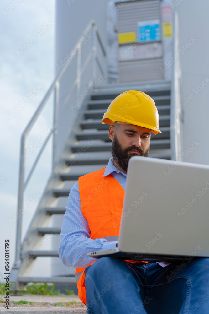 Windmill engineers inspection and progress check wind turbine Windmill engineers inspection and progress check wind turbine