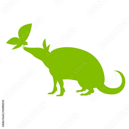 Green silhouette of a butterfly and an armadillo  a symbol of ecology and rare animals