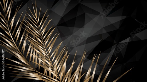Elegant background with golden palm branches on a black background
